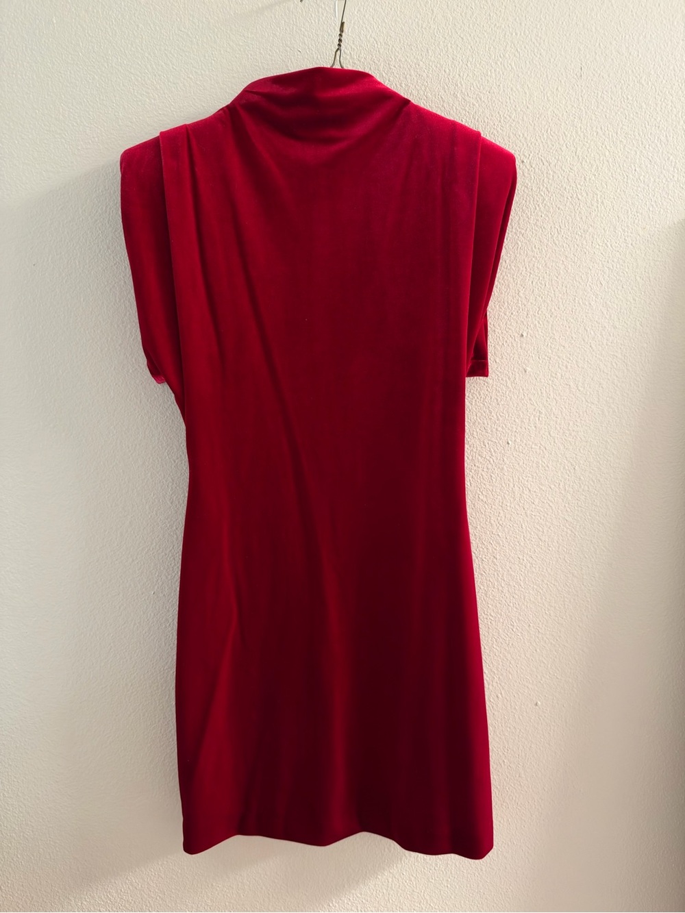 Elegant Padded Velvet Red Dress with Mock Neck